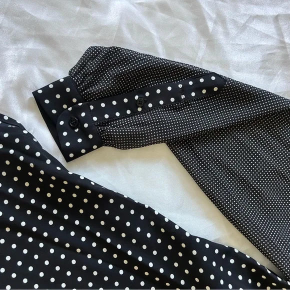 Anne Klein Black and White Polka Dot Blouse - Picture 5 of 8